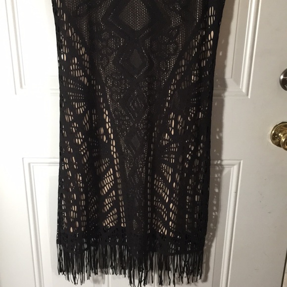 Beige by ECI black lace front flapper sleeveless dress fringe size Small - Picture 4 of 8
